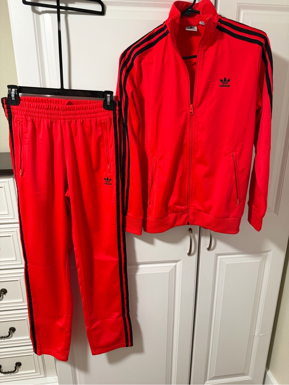 adidas Kids Red Jogger Set with Black Stripes